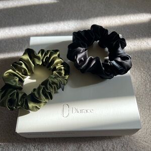Black and Olive Satin Hair Scrunchies
